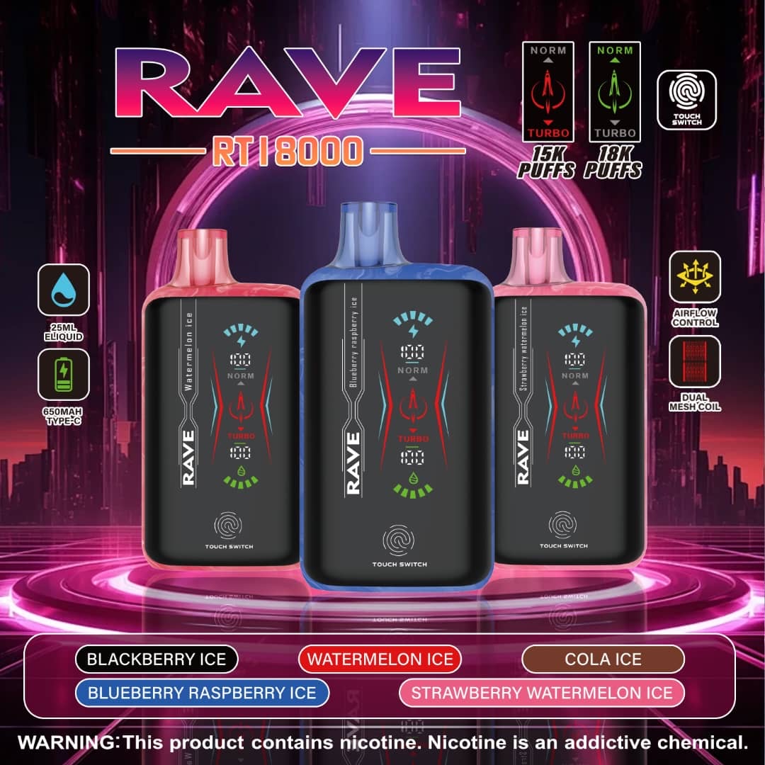 RaveBar 18000 puffs | 50mg Disposable | LED Screen