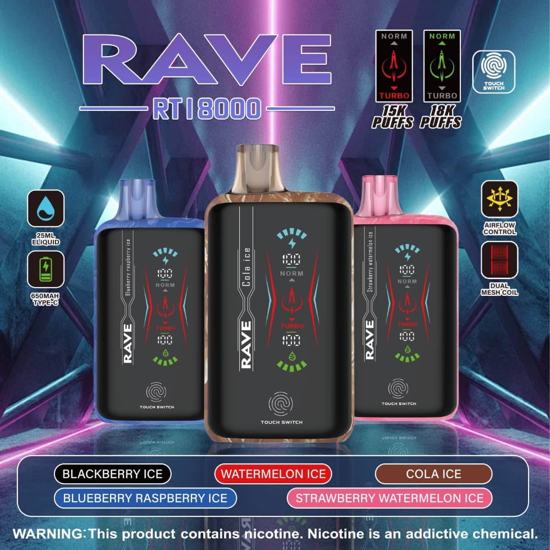 RaveBar 18000 puffs | 50mg Disposable | LED Screen