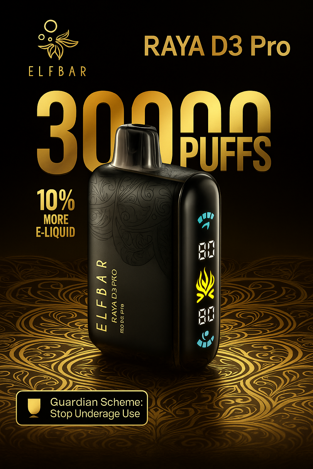Elfbar Raya D3 Pro 30000 Puffs | 50mg Nic | Triple Mesh Coil | Digital Display