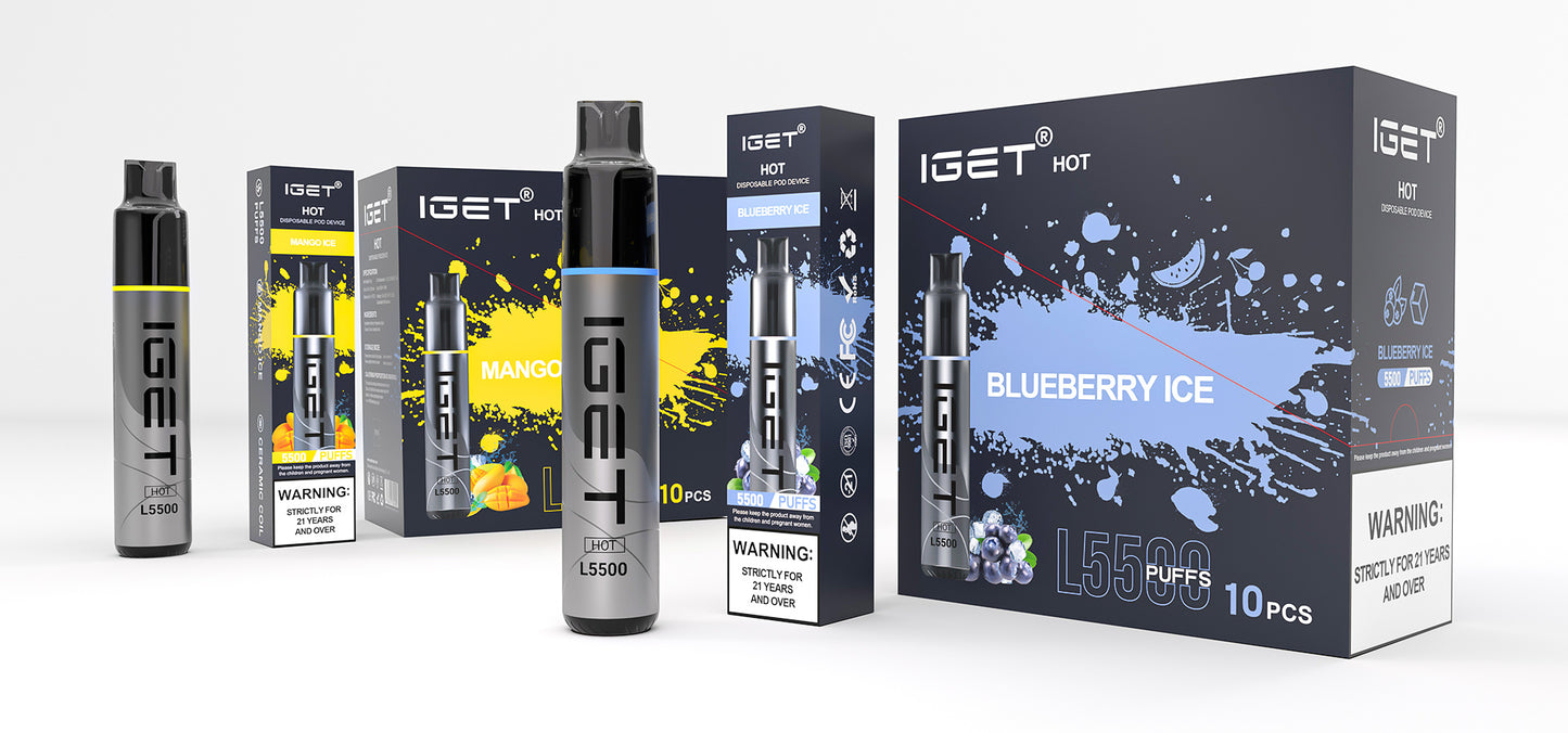 IGET HOT 5500 Puffs | 50mg Nic Disposable | Slim and Sleek Pen Style Design
