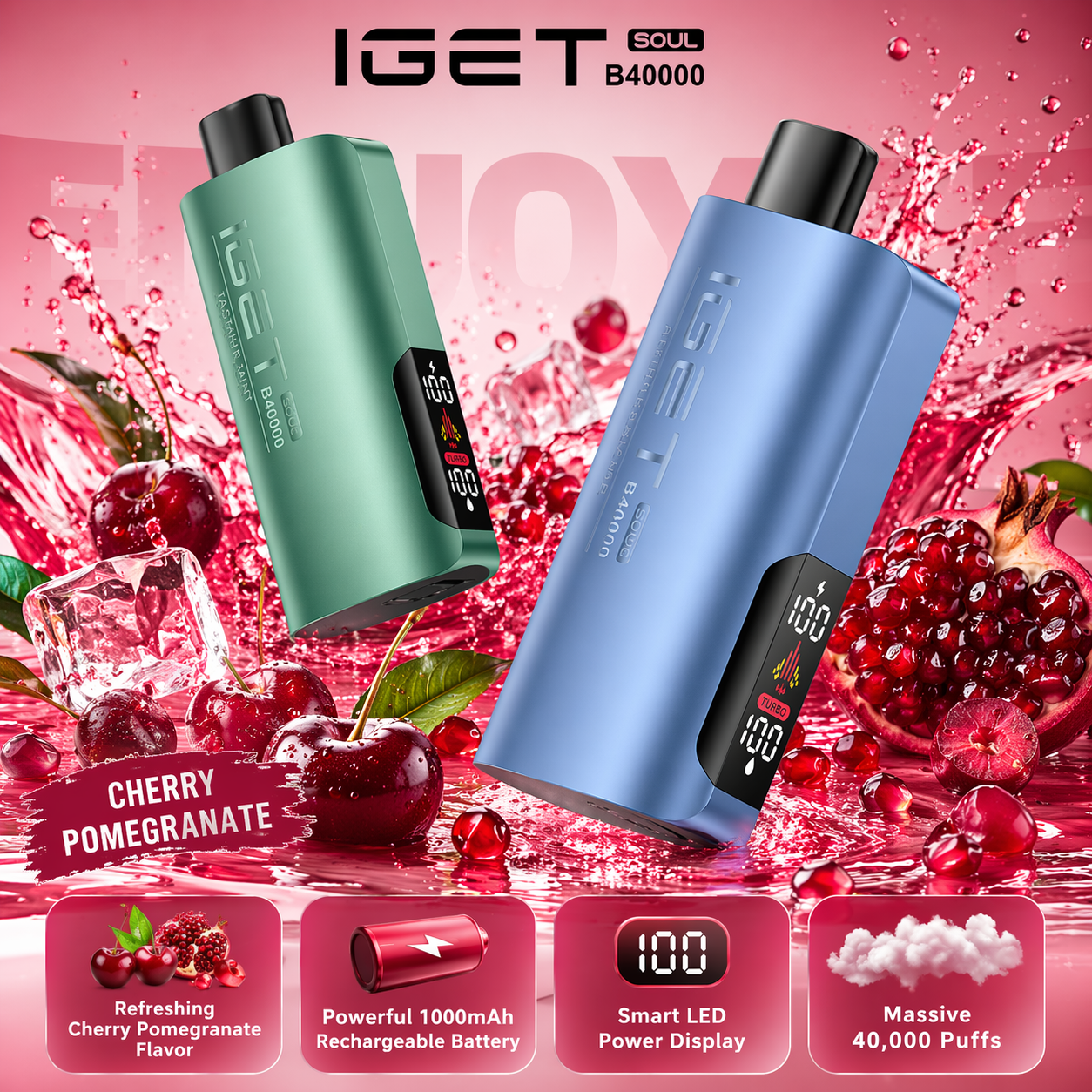 IGET Soul B40000 Disposable Vape – 40,000 Puffs Rechargeable Vape with Dual Modes (Regular & Turbo), Smart Display & Dual Mesh Coil
