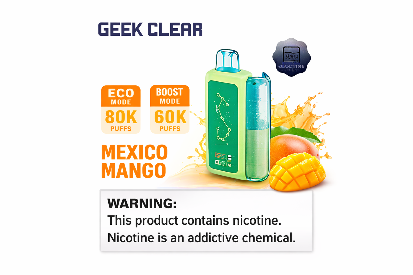 Olivebar Geek Clear 80000 Puffs Smart Display Disposable Vape – Rechargeable 80K Mega Puff Device