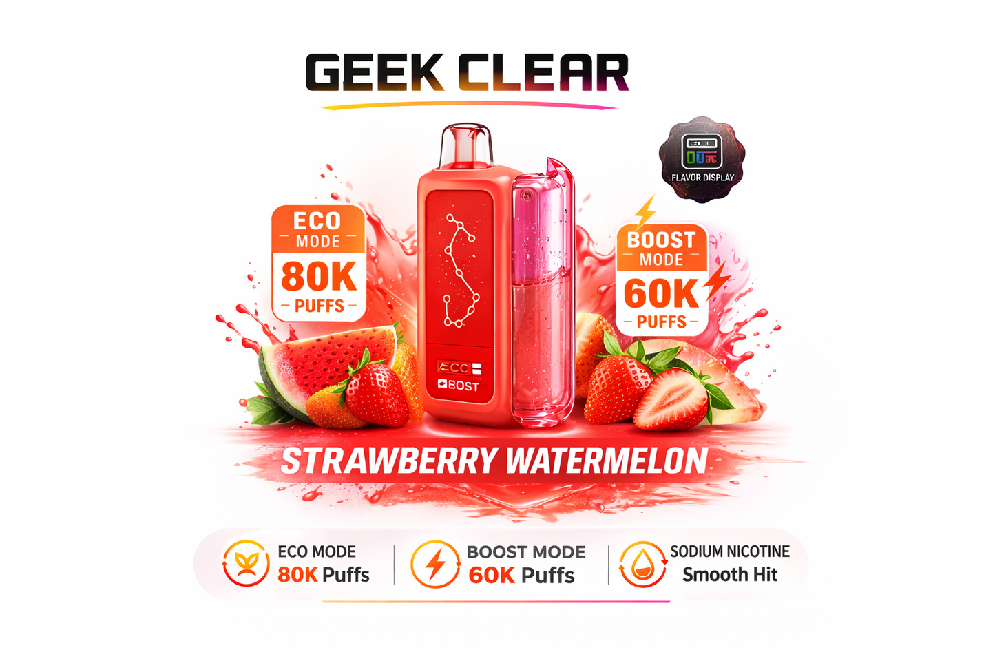 Olivebar Geek Clear 80000 Puffs Smart Display Disposable Vape – Rechargeable 80K Mega Puff Device