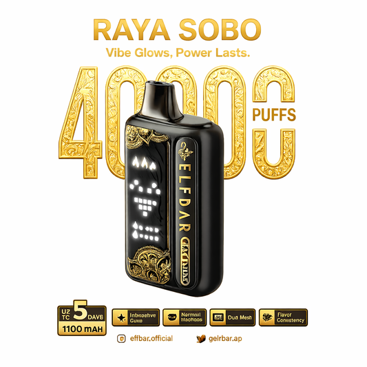 Elfbar Raya Sobo 40K Disposable Vape – 40,000 Puffs Rechargeable Vape with Dual Mesh Coil, Turbo Mode & Smart Display