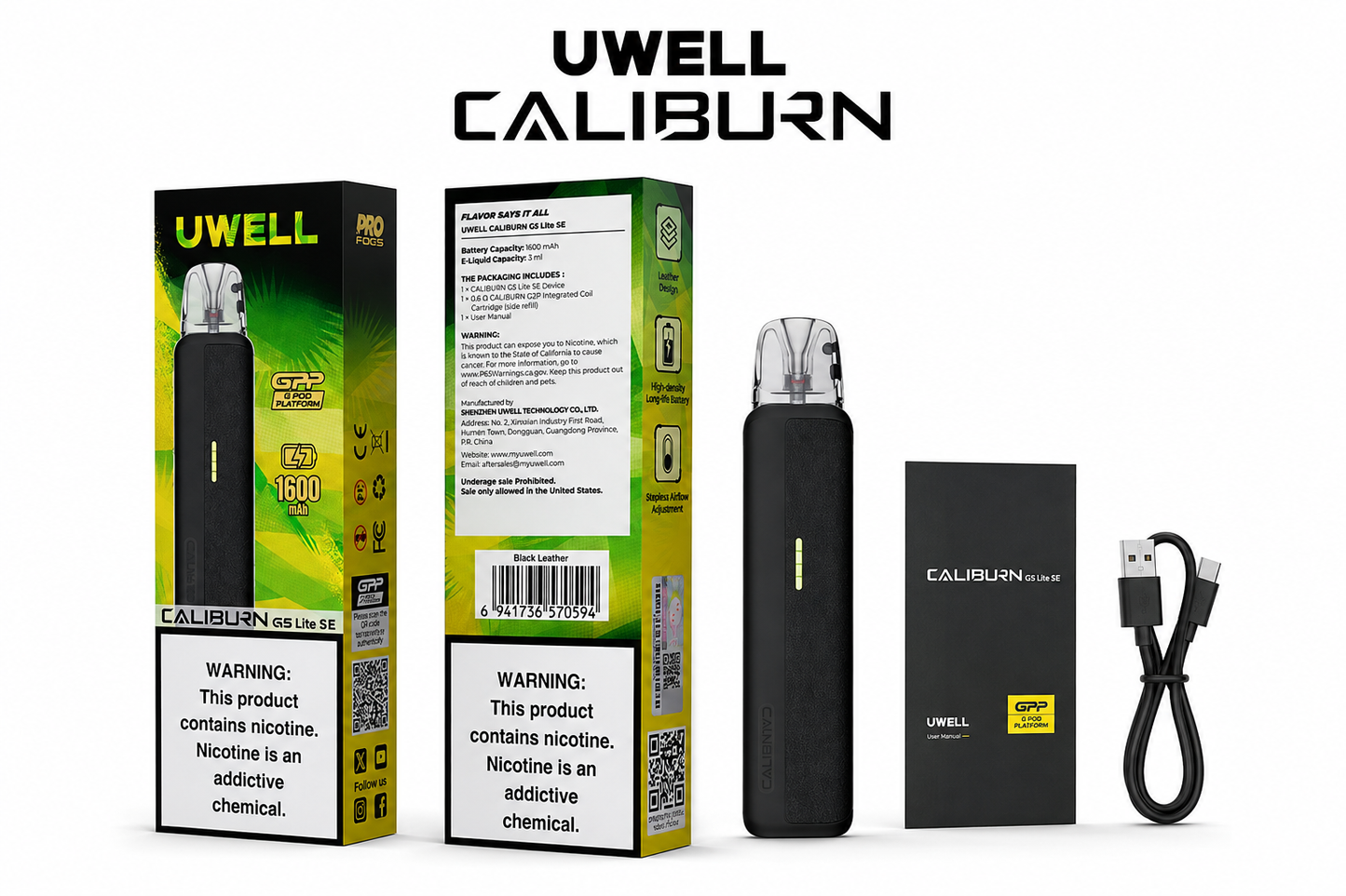Uwell Caliburn G5 Lite SE Pod Kit – 35W Refillable Vape with 1600mAh Battery, PRO-FOCS 4.0, Adjustable Airflow & GPP Pods