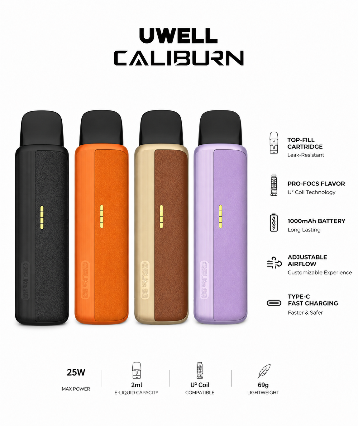 Uwell Caliburn G5 Lite SE Pod Kit – 35W Refillable Vape with 1600mAh Battery, PRO-FOCS 4.0, Adjustable Airflow & GPP Pods