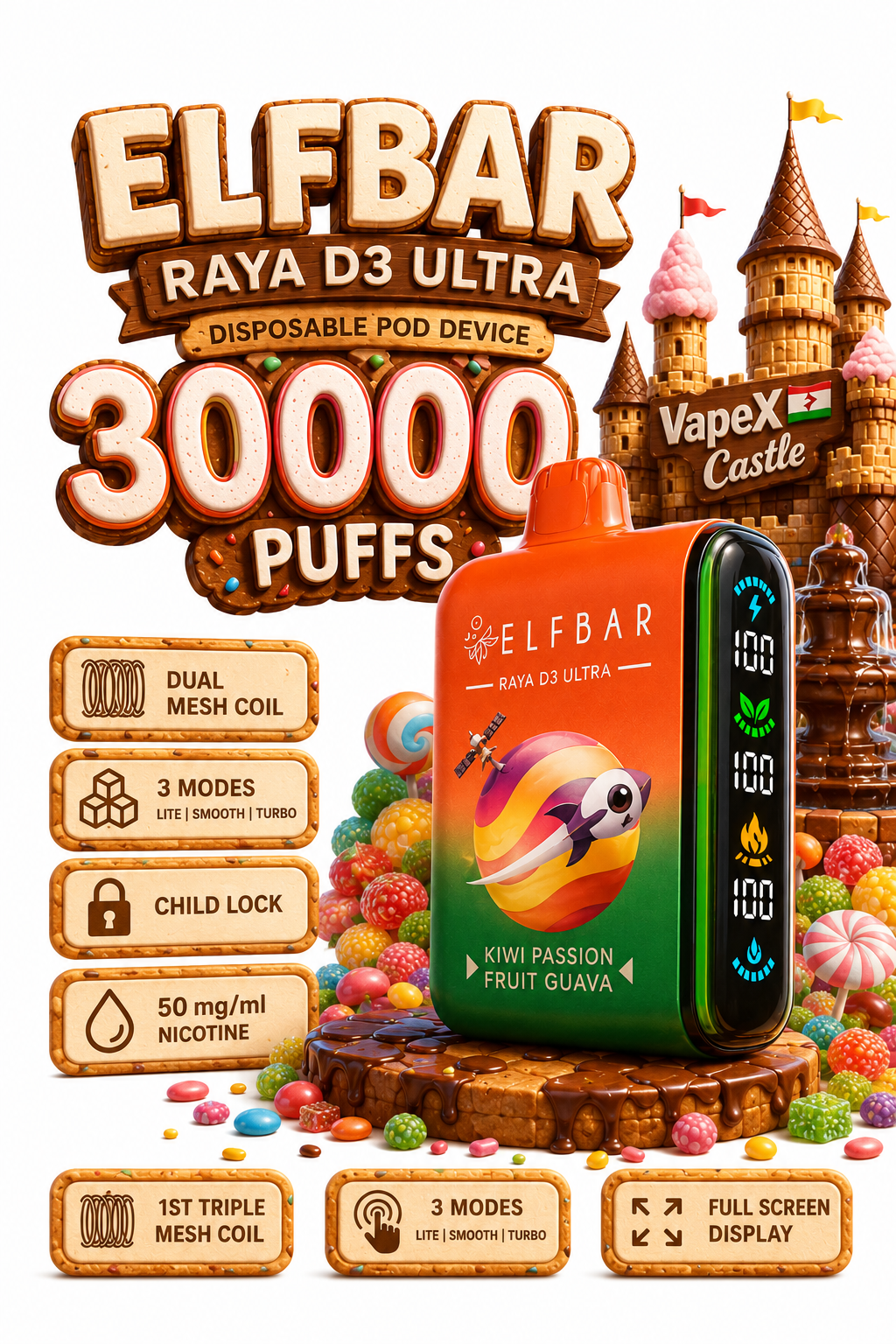 Elfbar Raya D3 Ultra 30000 Puffs | 50mg Disposable | Dual Mesh Coil