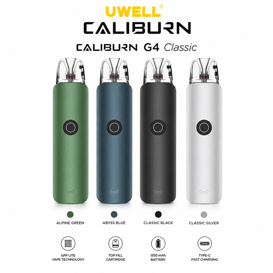 Uwell Caliburn G4 Classic Pod Kit – 35W Refillable Vape with 1400mAh Battery, PRO-FOCS 4.0, Twin Sensor Intelligence & Adjustable Airflow