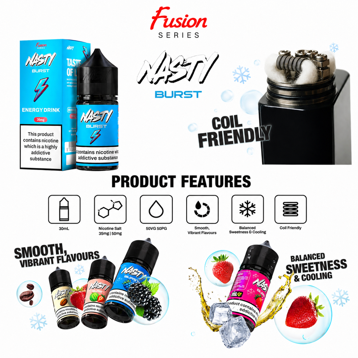 Nasty Burst Fusion Series 35/50 MG Nic Salt E-Liquid – 30ml