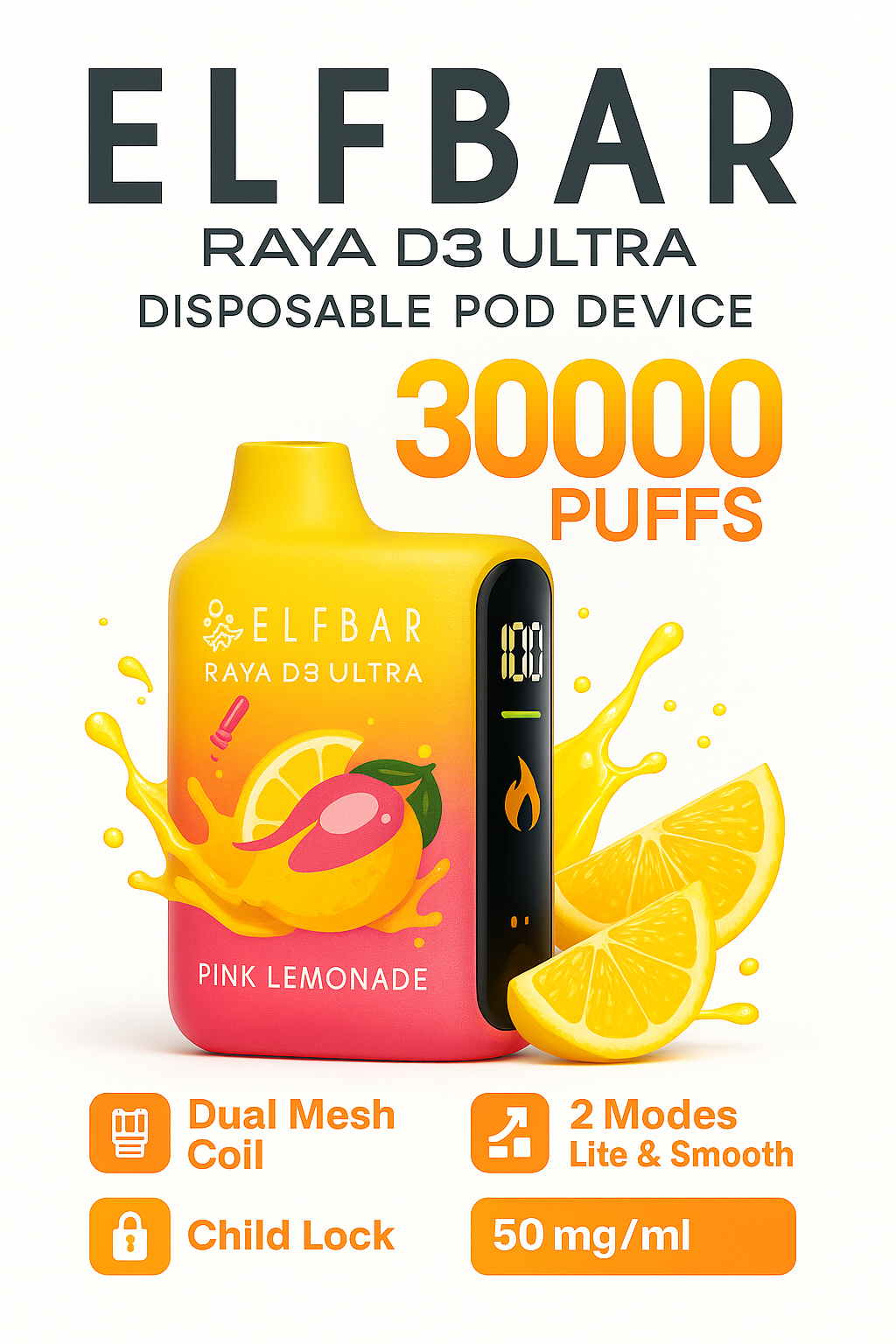 Elfbar Raya D3 Ultra 30000 Puffs | 50mg Disposable | Dual Mesh Coil