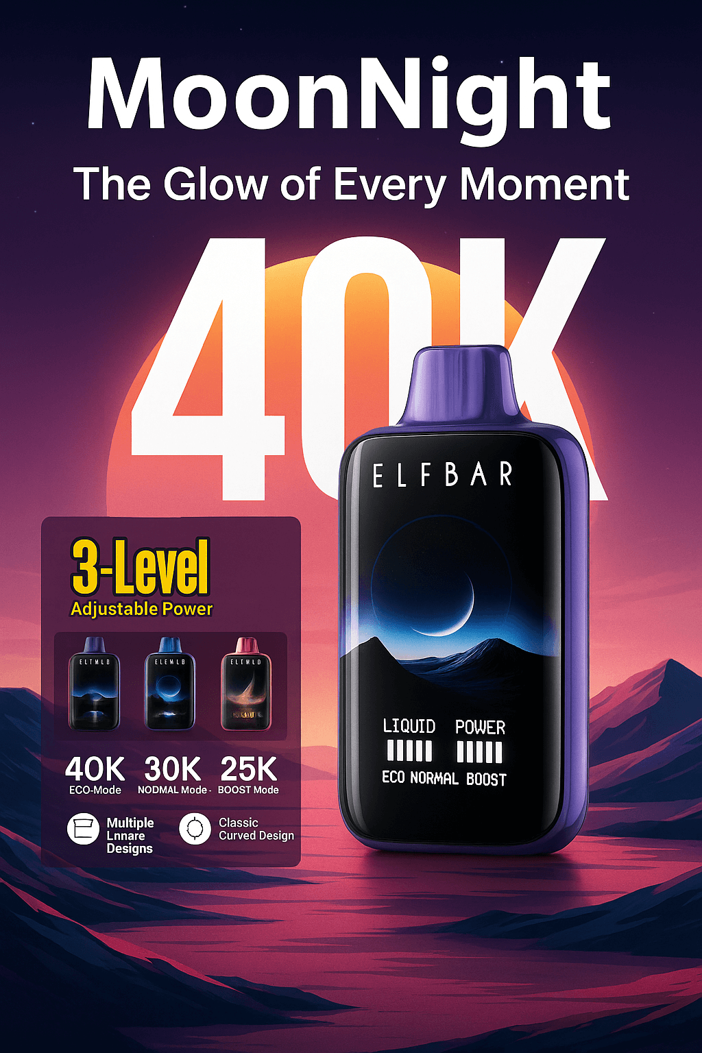 Elfbar MoonNight 40K – 3-Level Adjustable Power Vape (Eco, Normal, Boost)