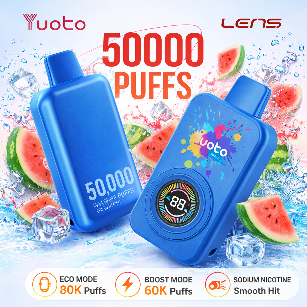 Yuoto Lens 50000 Puffs Disposable Vape – Rechargeable Mesh Coil 5% Nic Salt Long-Lasting Vape