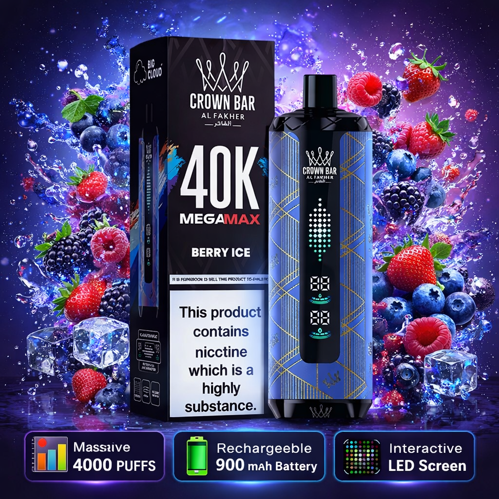 Al Fakher Crown Bar MegaMax 40K V2.0 Disposable Vape – 40,000 Puffs Rechargeable Shisha Vape with Dual Mesh Coil & LED Display