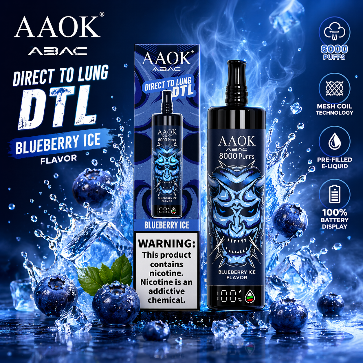 AAOK AK80000 Disposable Vape – 80,000 Puffs Rechargeable Mesh Coil Smart Display Vape